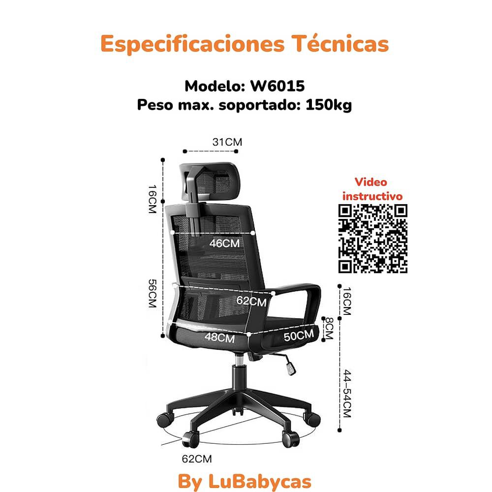 Silla De Escritorio Blanca Con Apoya Cabeza By Lubabycas image number 5.0