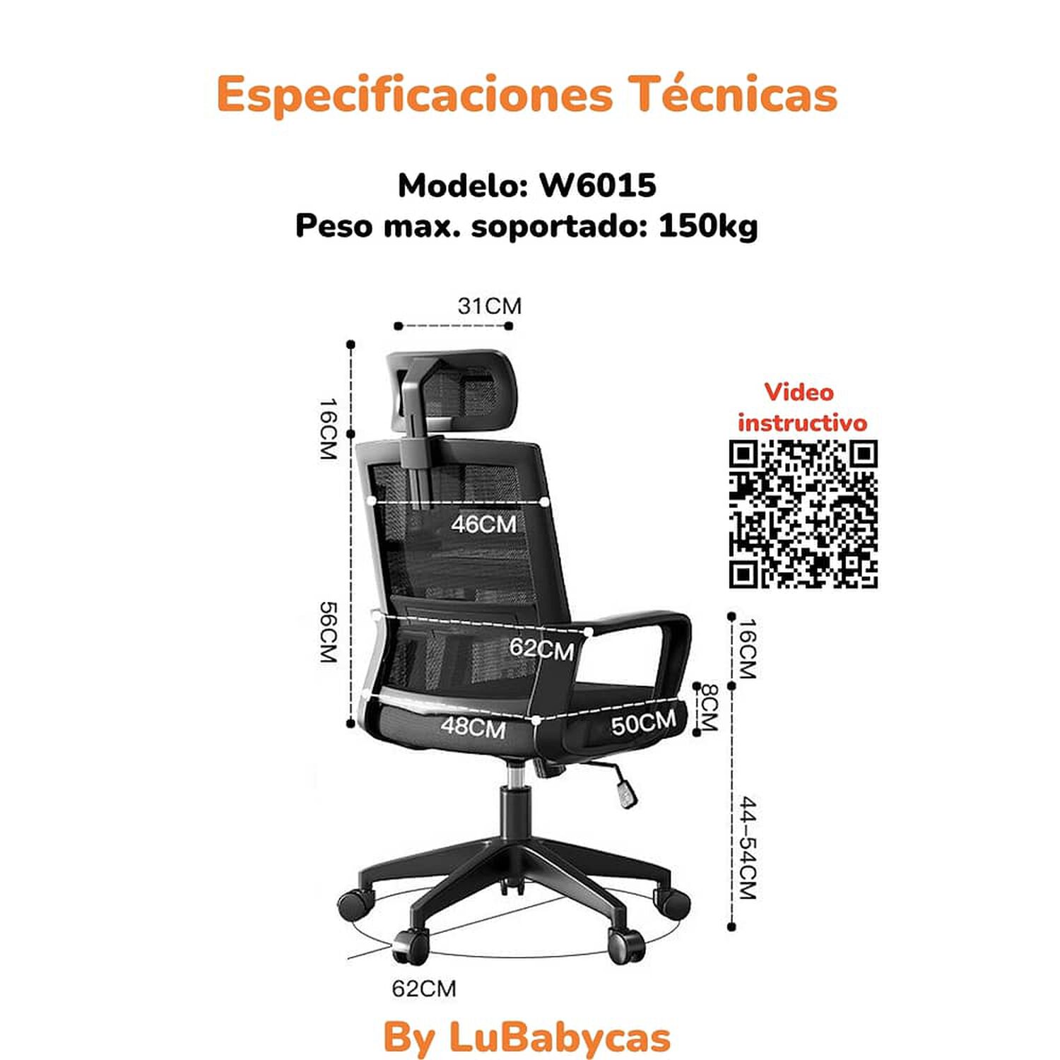 Silla De Escritorio Blanca Con Apoya Cabeza By Lubabycas image number 5.0