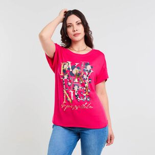 Polera Lisa Manga Corta Cuello Redondo Mujer Sexy Large