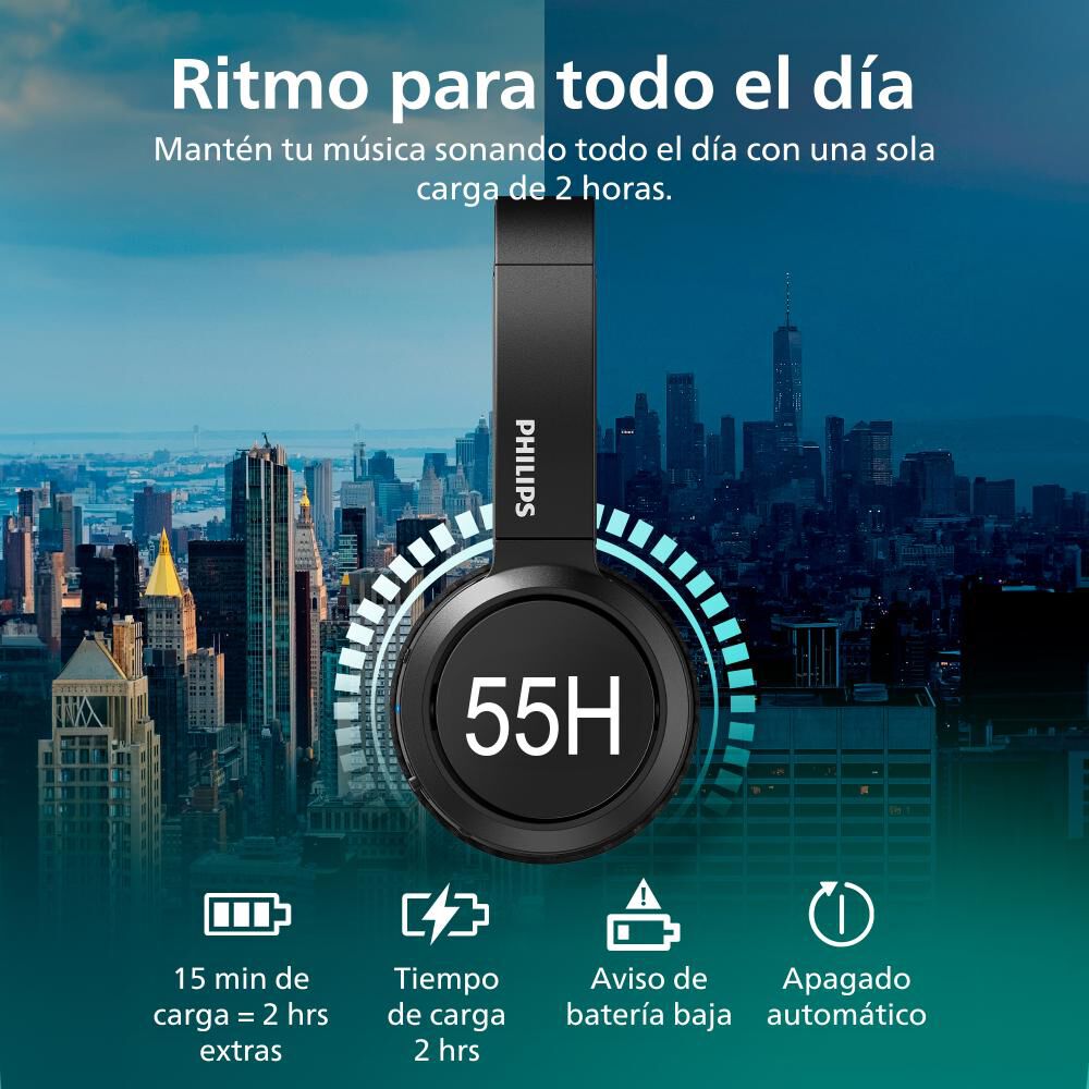 Audífonos Bluetooth Philips TAH4209BK image number 2.0