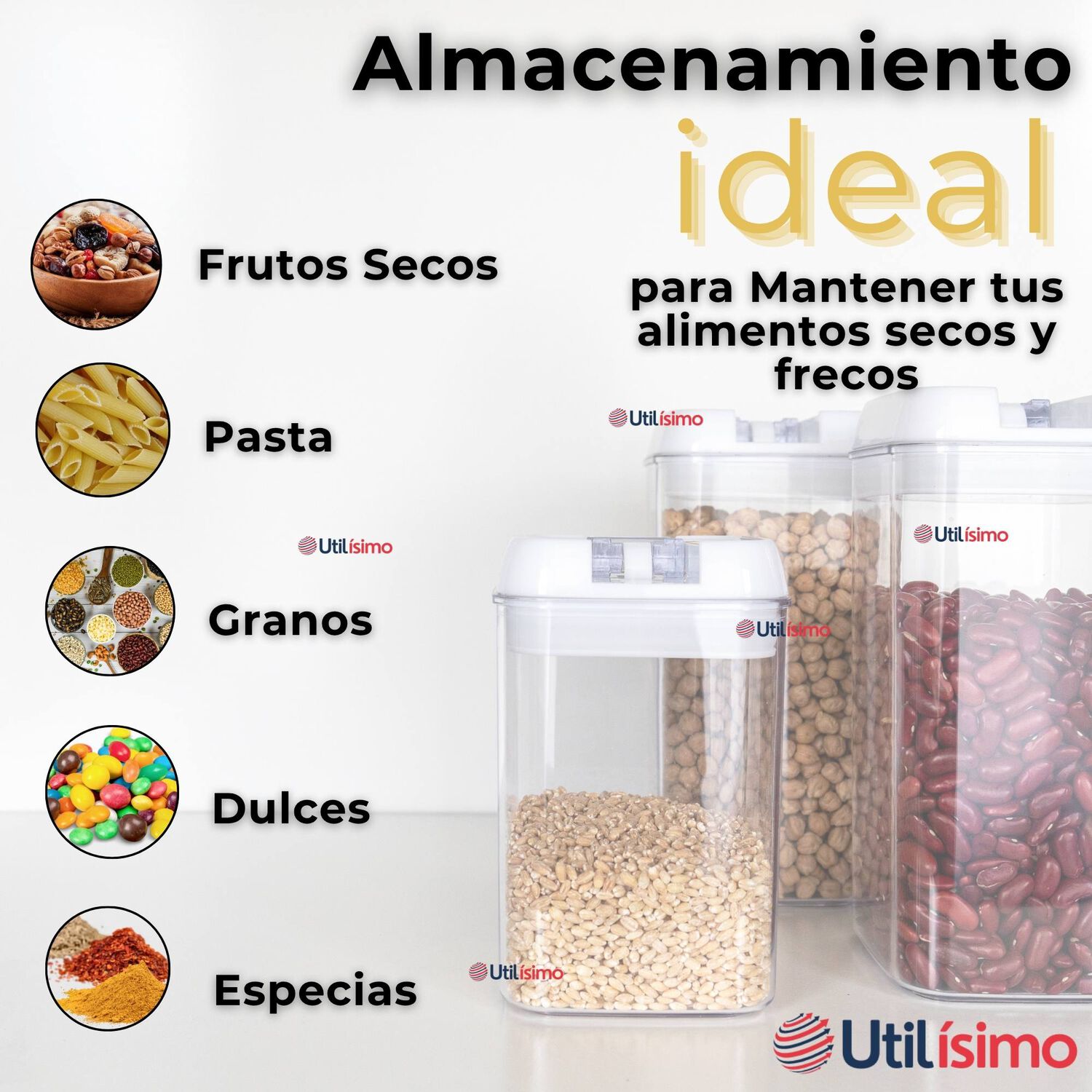 Set Contenedores De Alimentos 7 Piezas Herm&eacute;ticos De Plastico Cocina Despensa Negro image number 4.0
