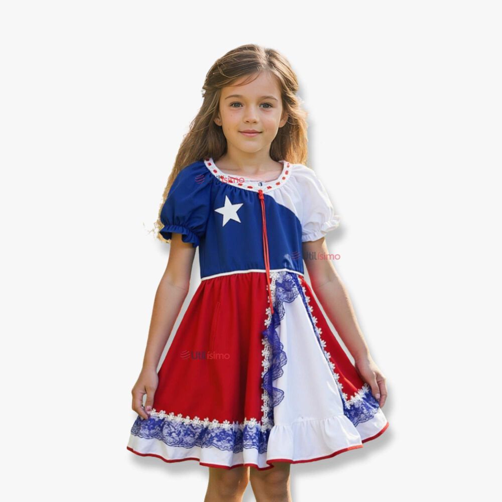 Vestido Huasa Ni&ntilde;a Bandera Chilena Fiestas Patrias image number 0.0