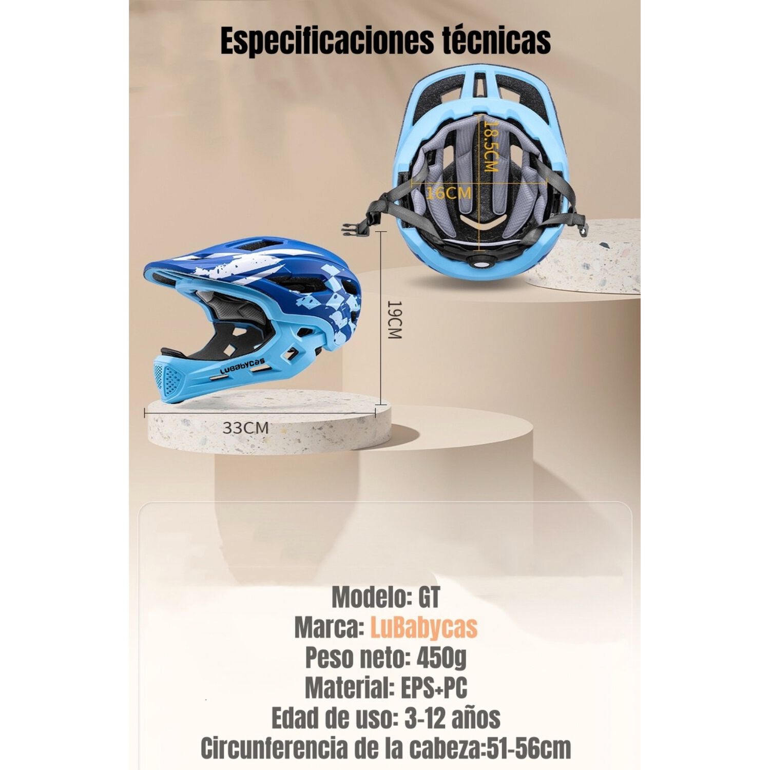 Casco Integral Infantil Ni&ntilde;os 2 En 1 Ajustable Gt Lubabycas image number 3.0