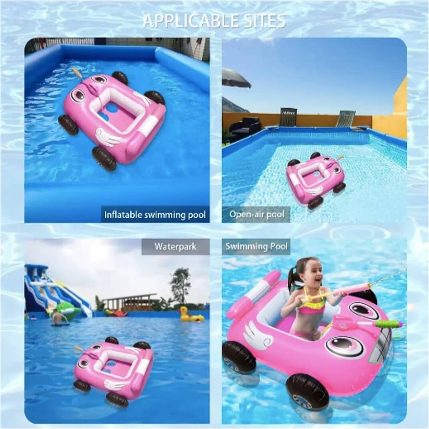 Flotador Autito Inflable Con Pistola Lanza Agua Rosado image number 3.0