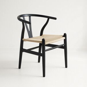 Silla Wishbone Madera Negra Y Asiento Claro