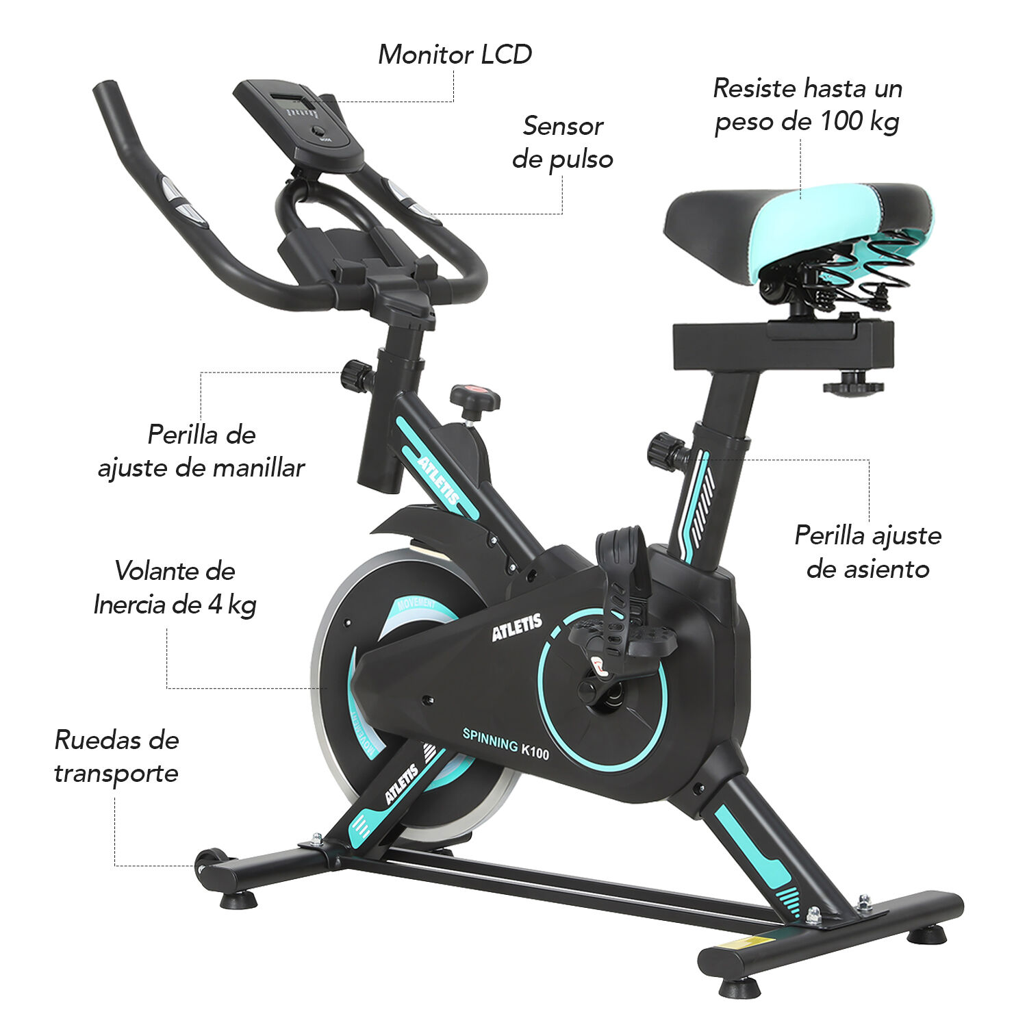 Bicicleta Spinning Atletis Pro 400 Turquesa 6 Kg image number 1.0