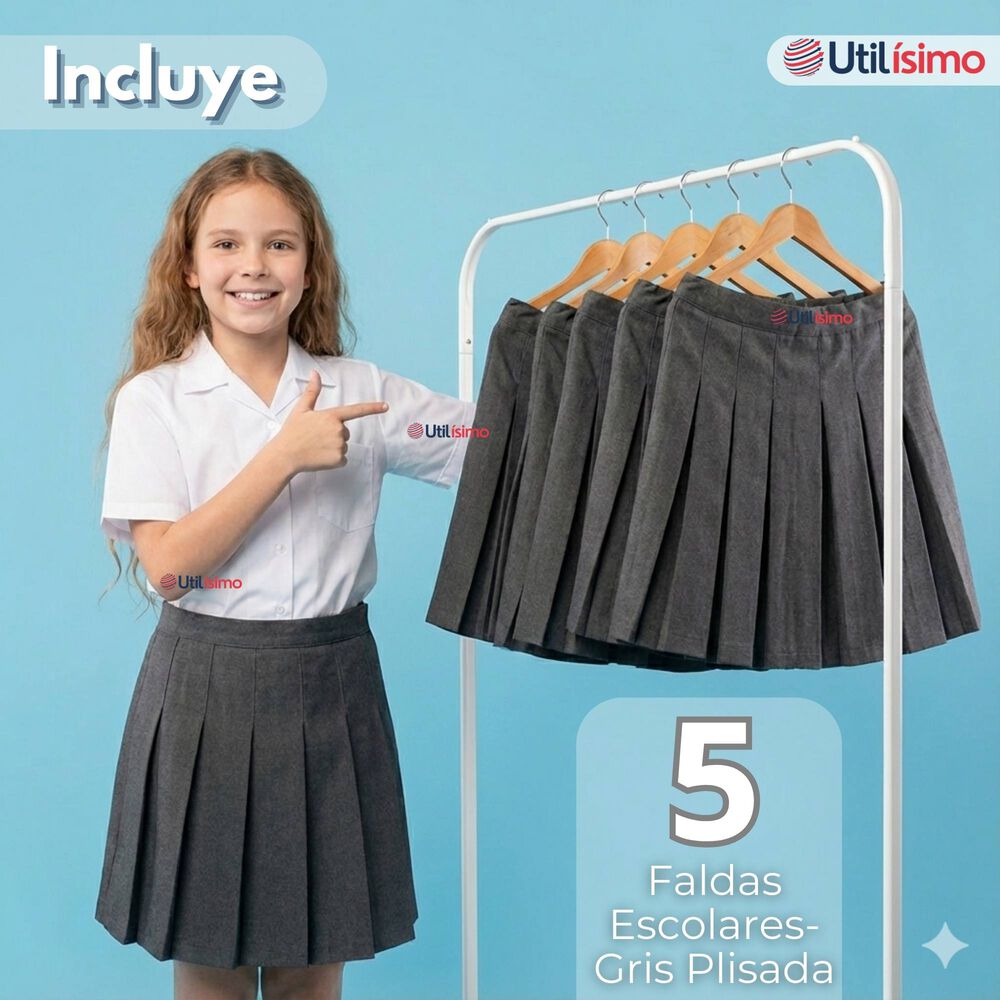 Pack 5 Faldas Escolares Plisada Color Gris Ni&ntilde;a image number 1.0