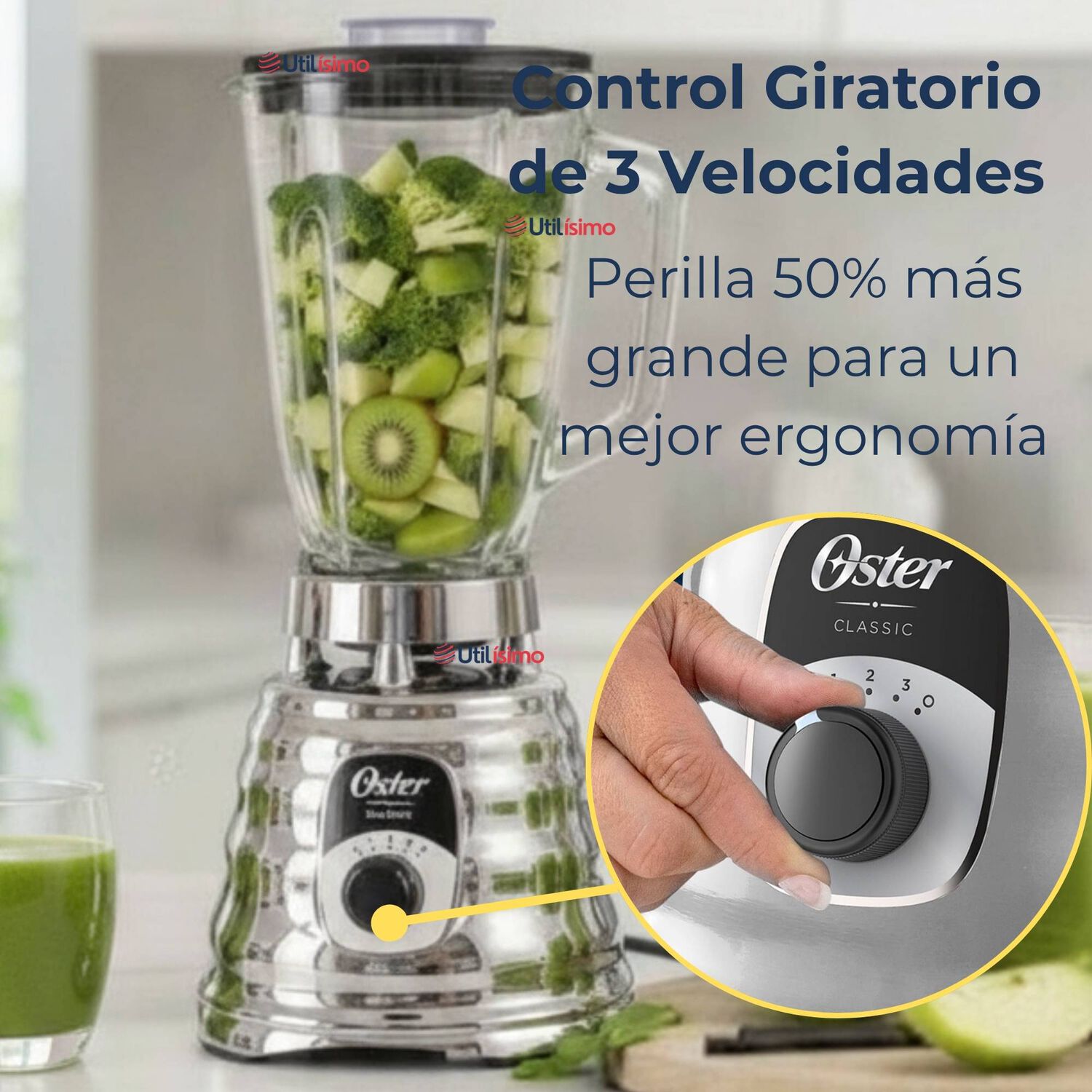 Licuadora Cl&aacute;sica Oster Cromo Con Perilla Ergon&oacute;mica De 3 Velocidades Blst4655 image number 5.0