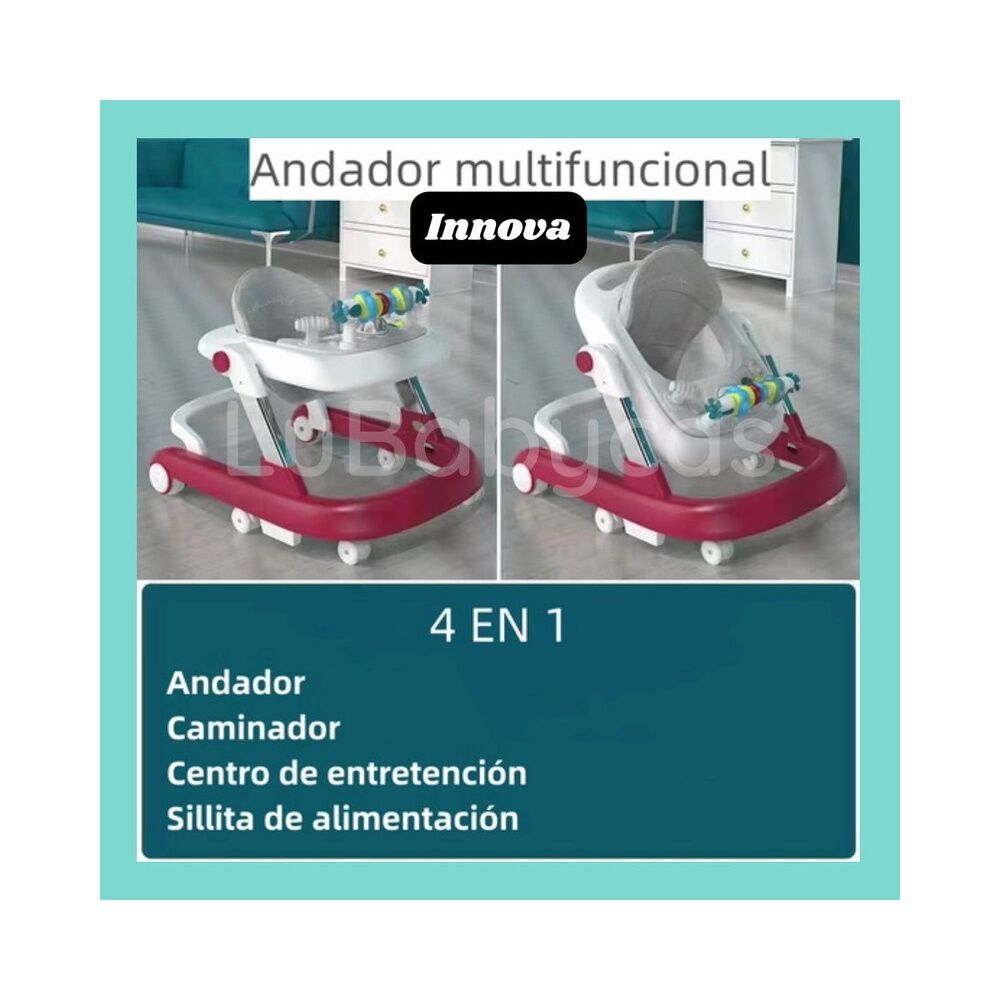 Andador Caminador Multifuncional 4 En 1 Lubabycas Burdeos image number 1.0