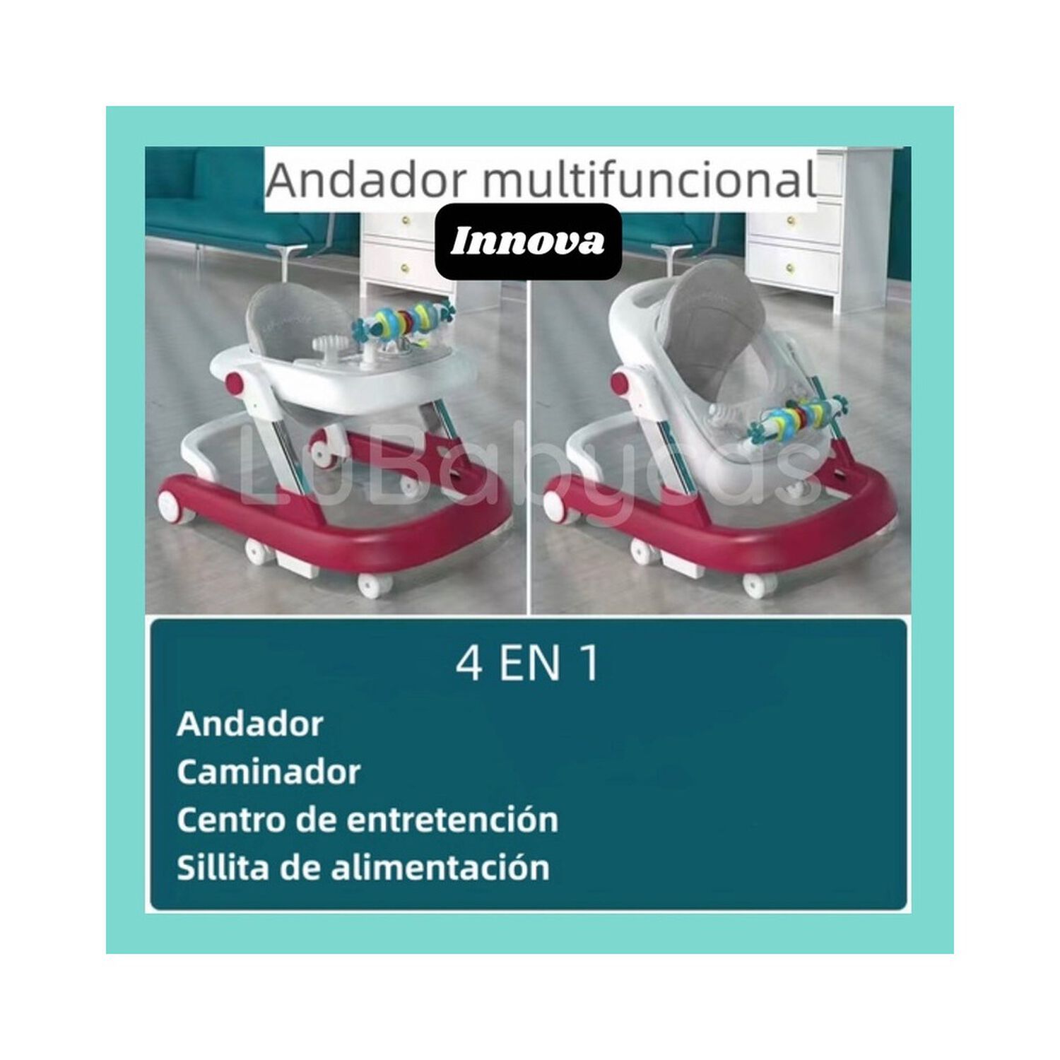 Andador Caminador Multifuncional 4 En 1 Lubabycas Burdeos image number 2.0