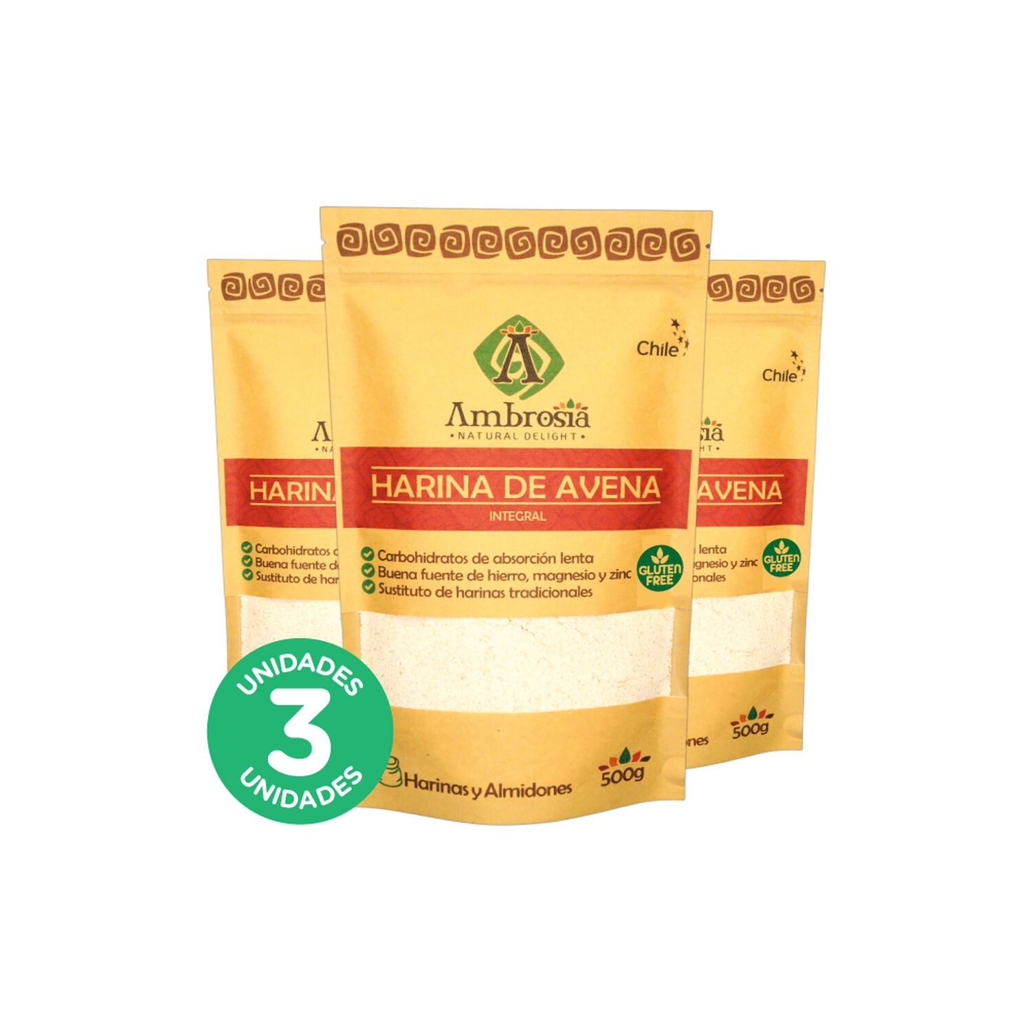 Pack 3, Harina De Avena Integral Libre De Gluten Y Vegana 500gr. image number 0.0