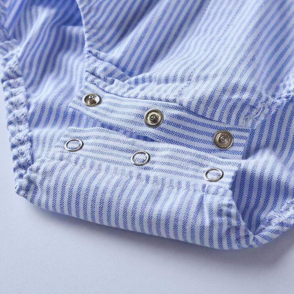 Conjunto De Vestir Niño Body Estilo Camisa Y Pantalón Corto 6 A 24 Meses Rayas Azules image number 4.0