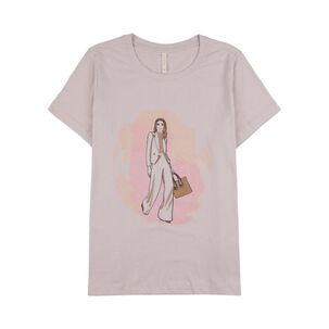 Polera Lisa Con Estampado Frontal Manga Corta Cuello Redondo Mujer Geeps