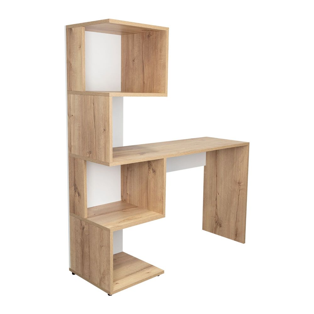 Escritorio Bibloteca 142,6x120x41,8 Cm Caf&eacute; Claro Y Blanco image number 0.0