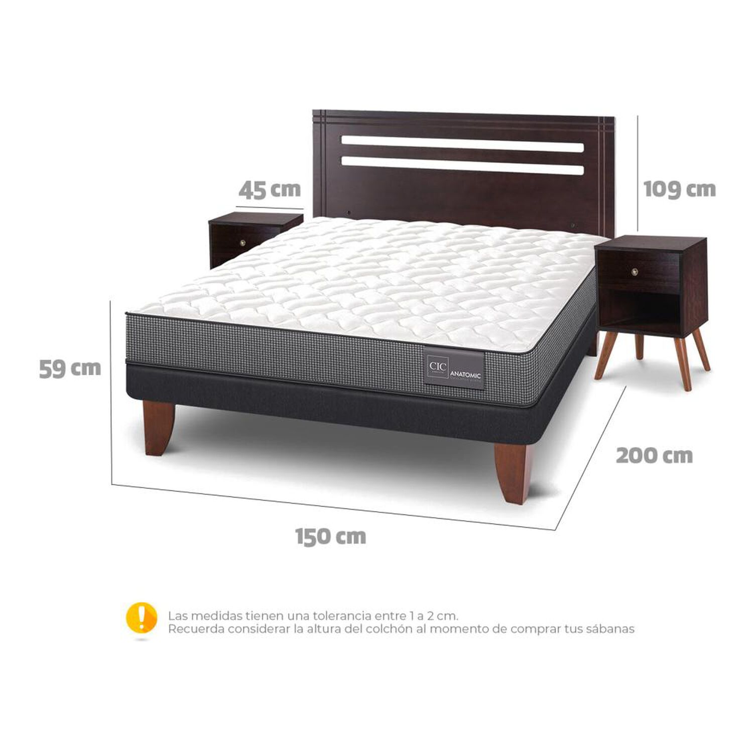 Cama Europea Cic Anatomic / 2 Plazas / Base Normal + Set De Maderas image number 3.0