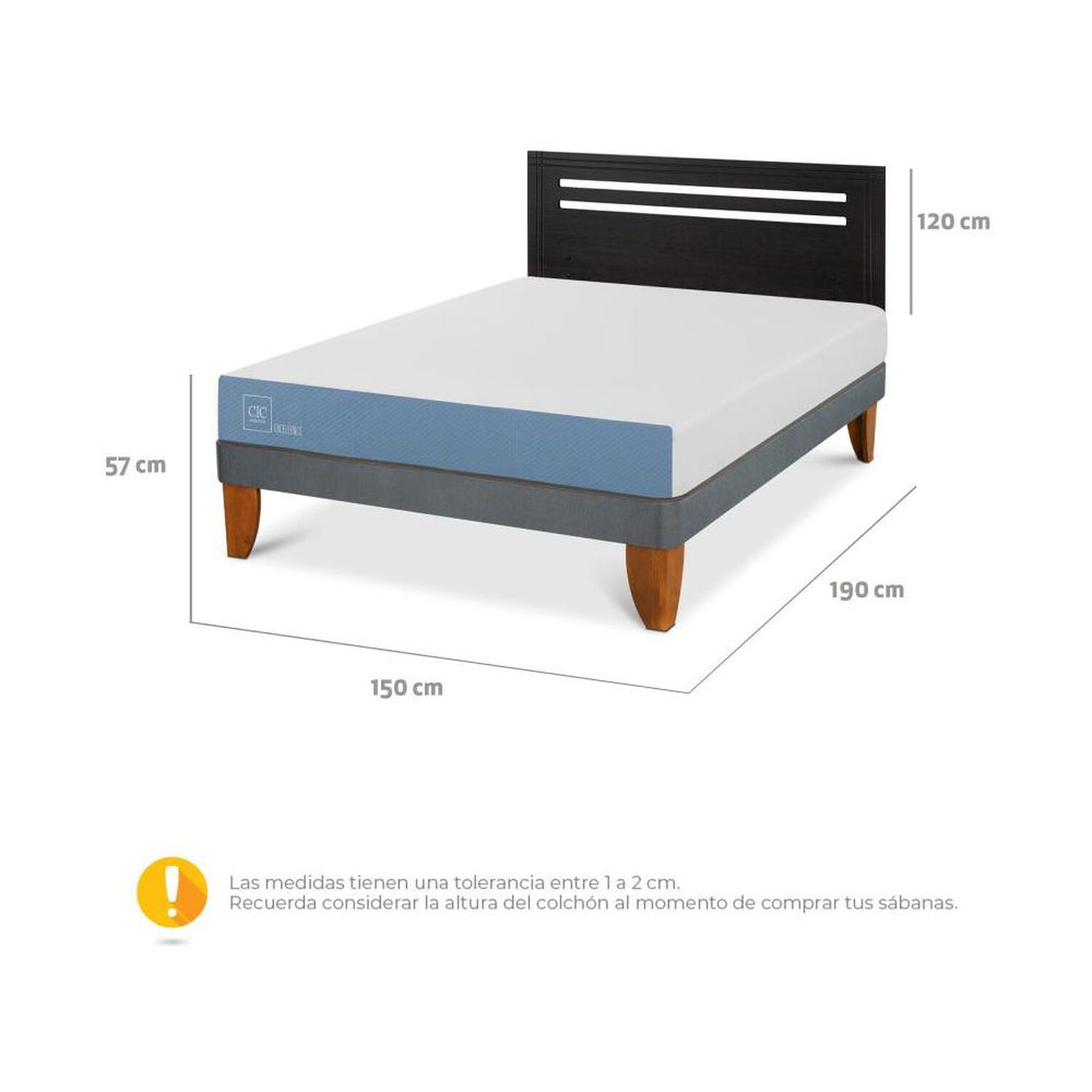 Cama Europea Cic Excellence / 2 Plazas / Base Normal + Respaldo image number 4.0