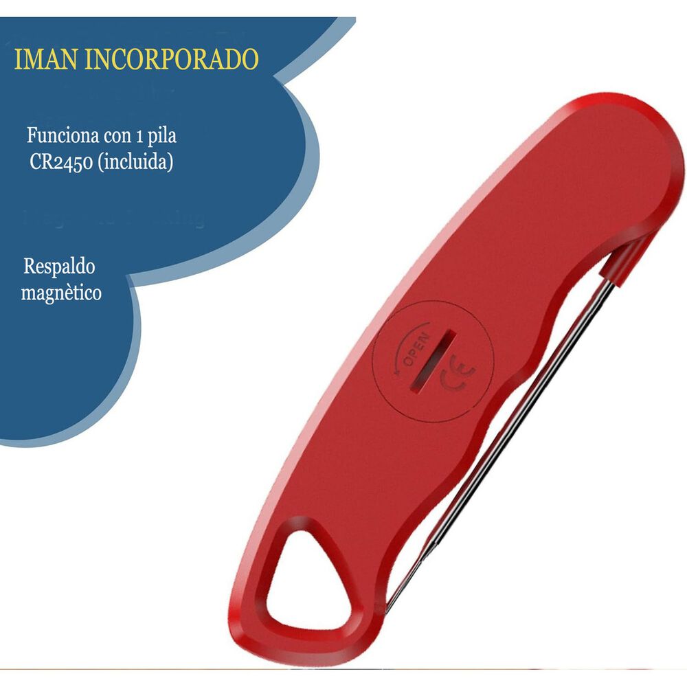 Termómetro Digital Plegable Cocina Carnes Líquidos Rojo image number 5.0