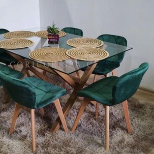 Comedor Medlock 120x80cm + 4 Sillas Mariposa Velvet Verde