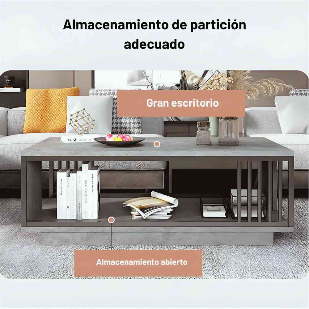Mesa De Centro Para Living Con 2 Niveles 100x50x40 Gris image number 4.0