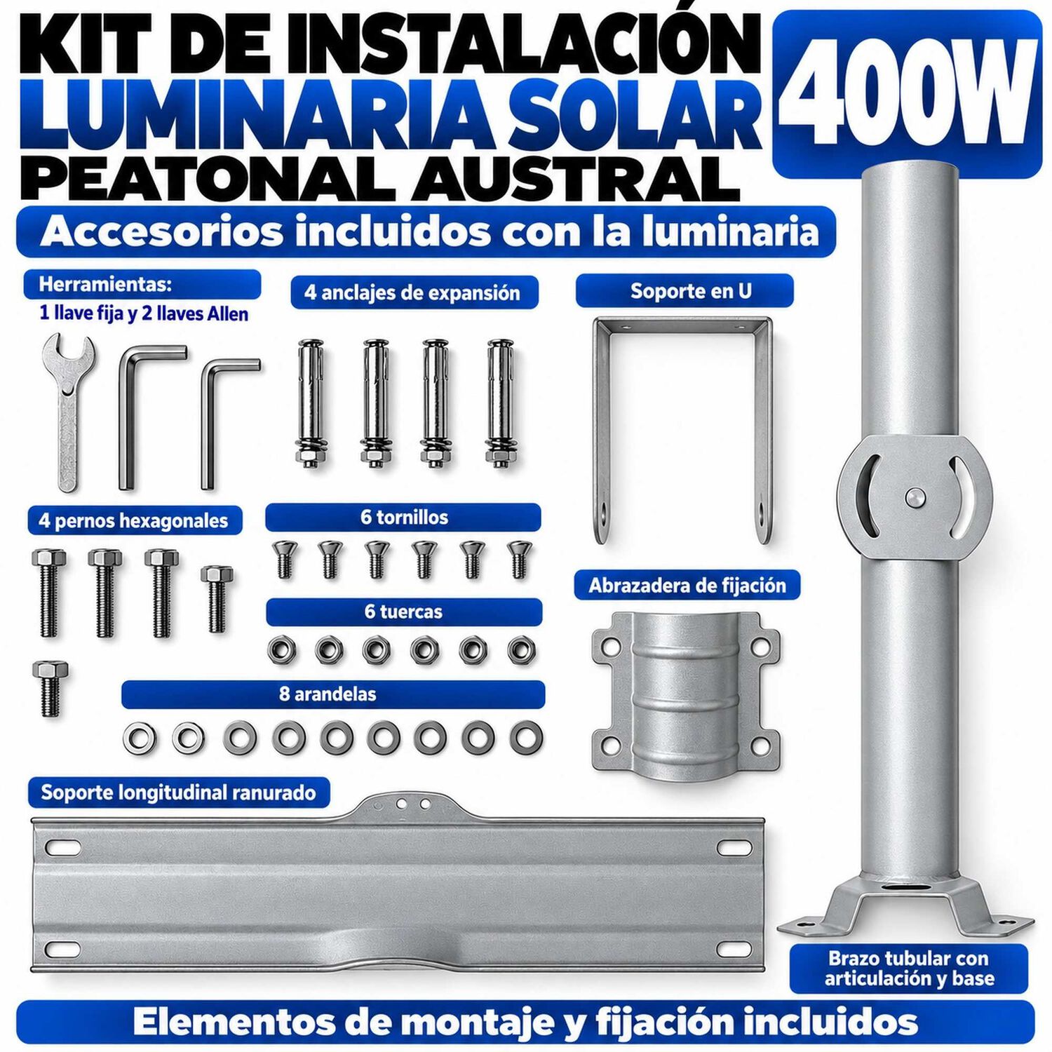 Luminaria Solar Peatonal Austral 400w Con Panel De Alta Eficiencia image number 7.0