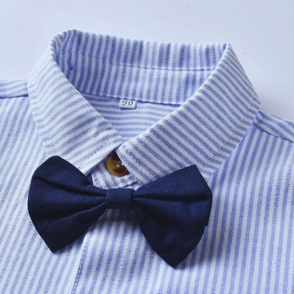 Conjunto De Vestir Niño Body Estilo Camisa Y Pantalón Corto 6 A 24 Meses Rayas Azules image number 1.0