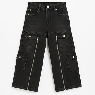 Pantalon Jeans Cargo Ni&ntilde;a Con Cierres Estilo Urbano