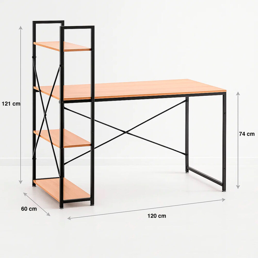 Escritorio Industrial Home Office Con Repisas Oslo - Madera Clara image number 3.0