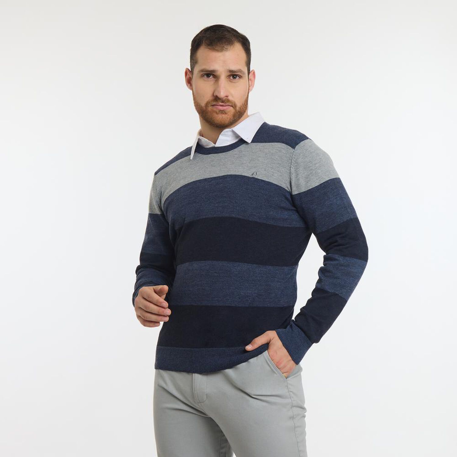Sweater Rayas Regular Manga Larga Cuello Redondo Hombre Herald image number 2.0