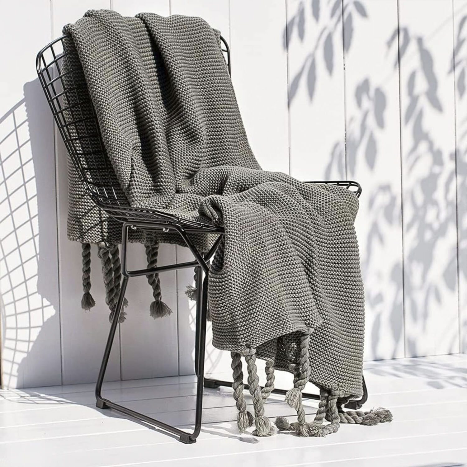 Manta Encaje De Lana Gruesa Tejida A Mano Premium 150x230cm Gris image number 0.0