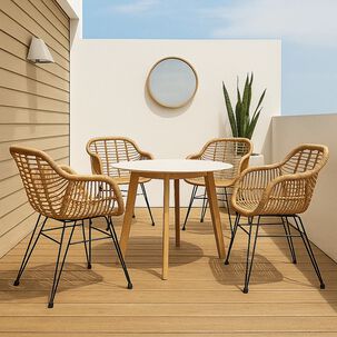 Pack De 4 Butacas Con Apoyabrazos De Terraza Rattan Grecia Color Madera