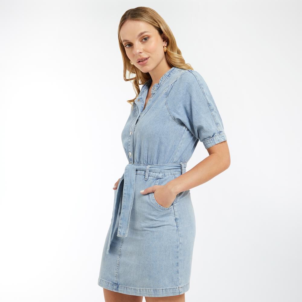 Vestido Midi Denim Regular Cuello Mao Mujer Kimera image number 2.0
