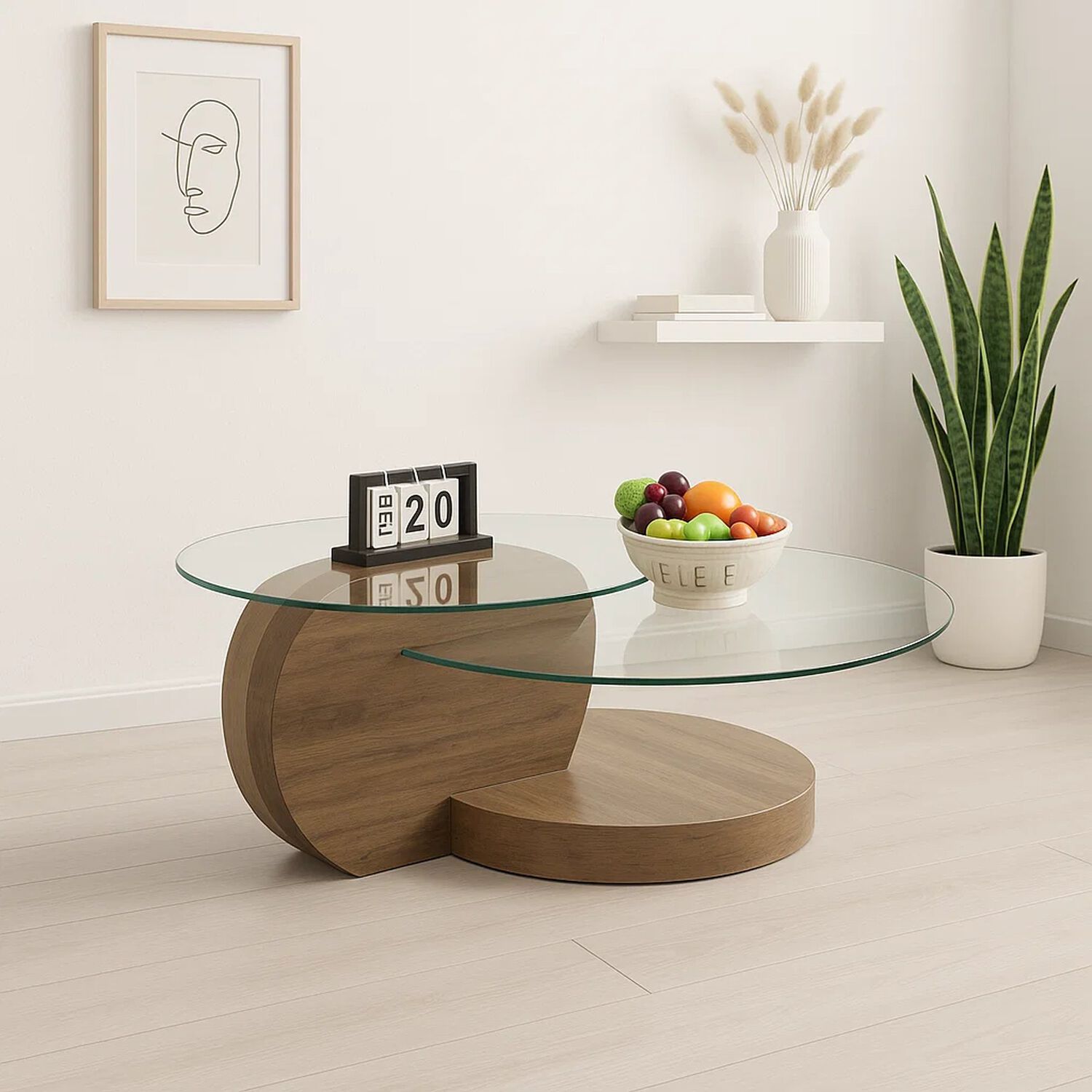 Mesa De Centro Duoglass Con Bases De Madera Y Superficie De Vidrio image number 1.0