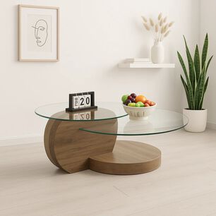 Mesa De Centro Duoglass Con Bases De Madera Y Superficie De Vidrio