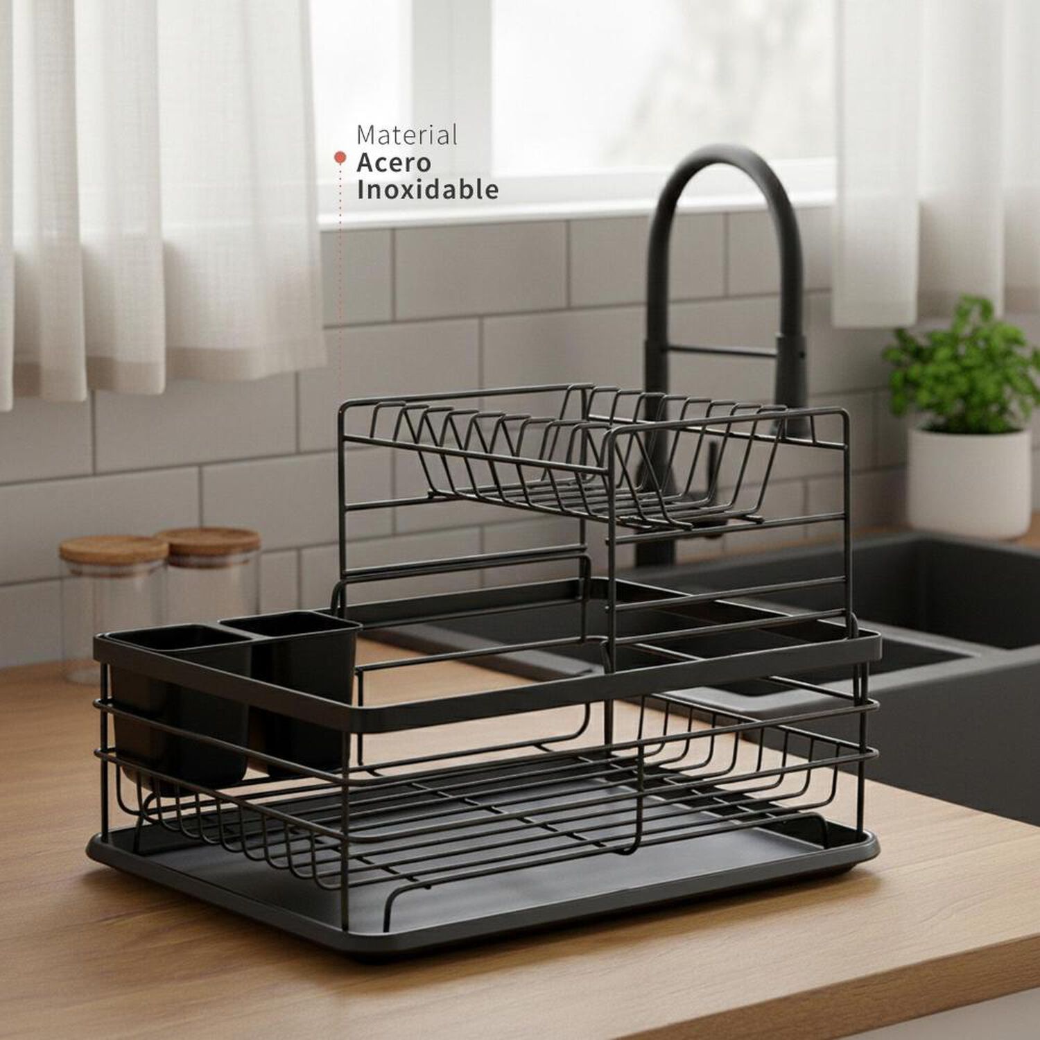 Secaplatos Escurridor 2 Niveles Acero Inox Negro Simplit image number 2.0