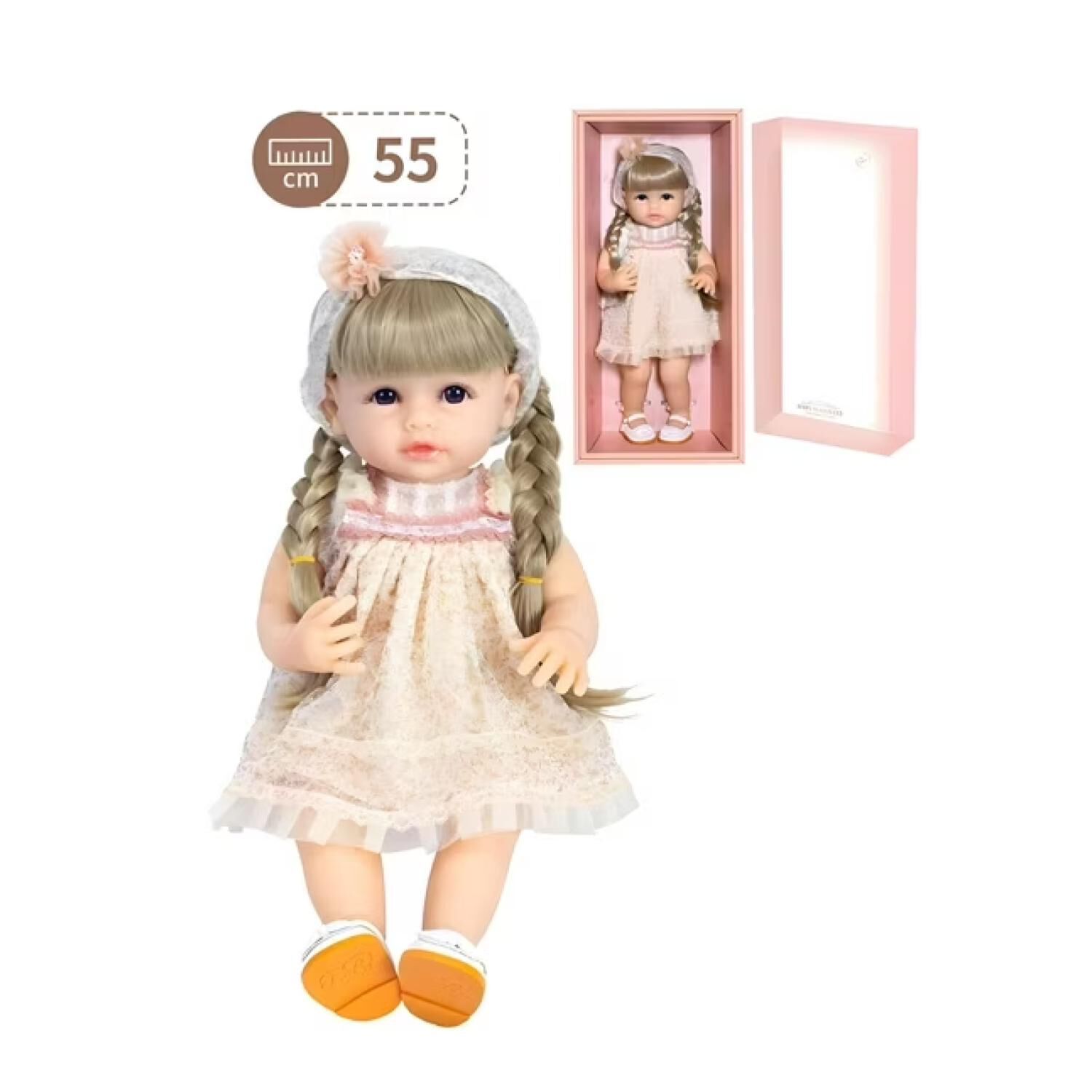 Juguete Bebe Realista 55cm Rubia Vestido Rosa Infantil image number 1.0