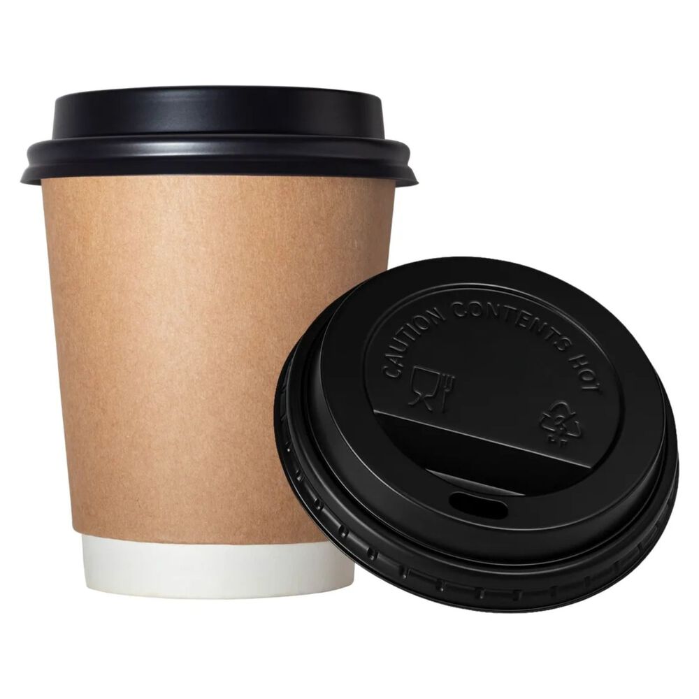 Set 30 Tapas Vaso Cafe 8oz Tapa Desechable Plastico Negro image number 1.0