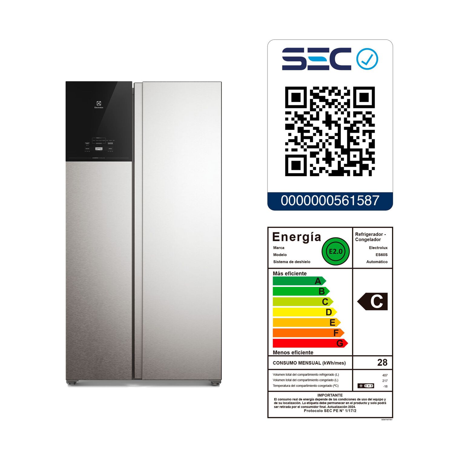 Refrigerador 624l No Frost Side By Side Inverter Es60s Inox image number 11.0
