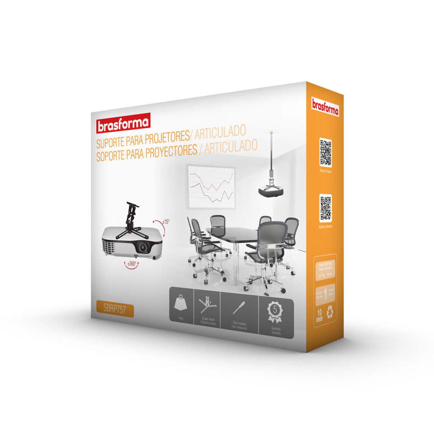 Soporte Para Proyector Inclinable 3 Perforaciones - 10kg Sbrp757 Brasforma image number 3.0