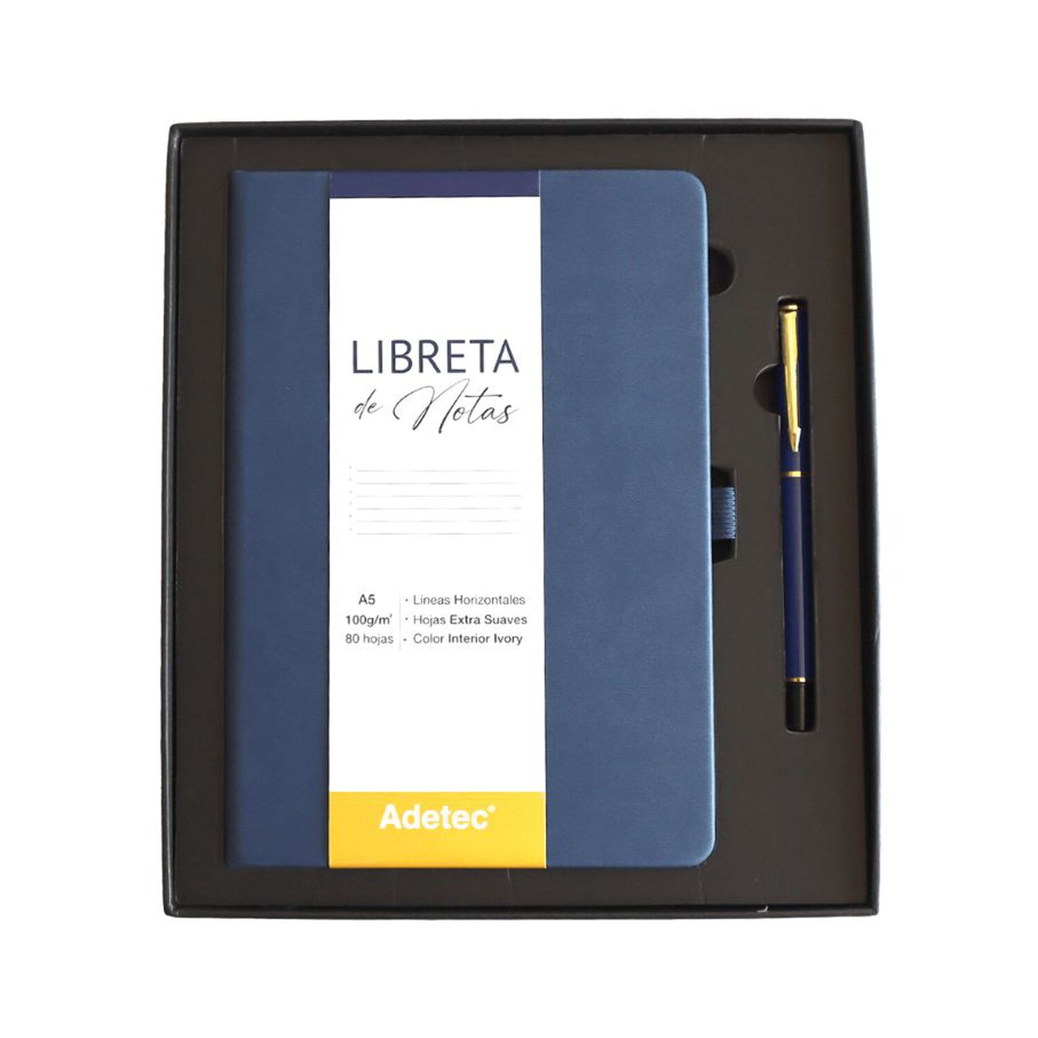 Caja Regalo Libreta Cocida A5 Azul Oscuro C/lapiz - Adetec image number 0.0