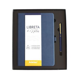 Caja Regalo Libreta Cocida A5 Azul Oscuro C/lapiz - Adetec
