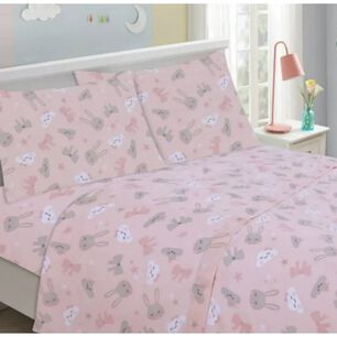 Sabanas De 1.5 Plaza Infantil De 144 Hilos. Dise&ntilde;o Conejos Rosados.