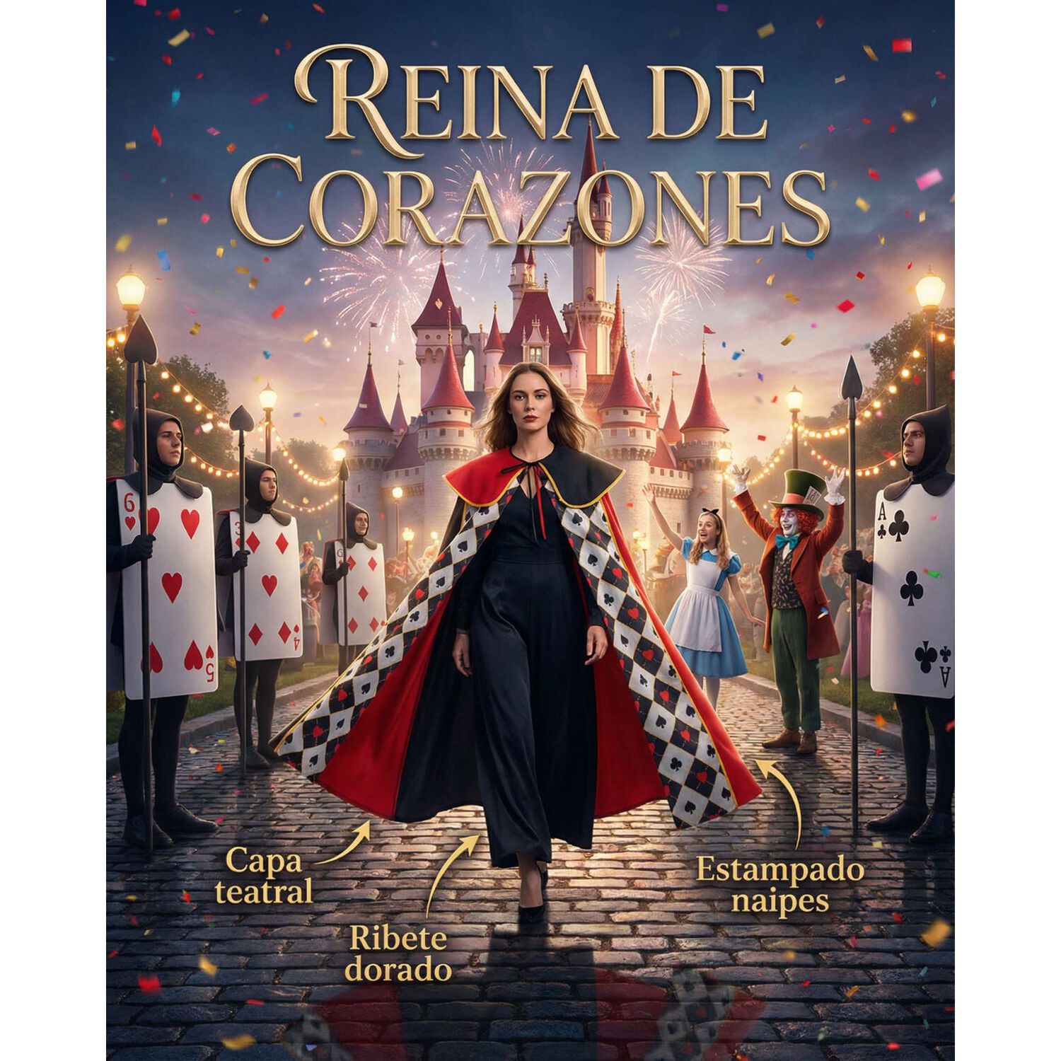 Disfraz T&uacute;nica Reina De Corazones Inspirada En Alicia En El Pa&iacute;s De Las Maravillas Para Cosplay Halloween Y Fiestas Tem&aacute;ticas image number 1.0