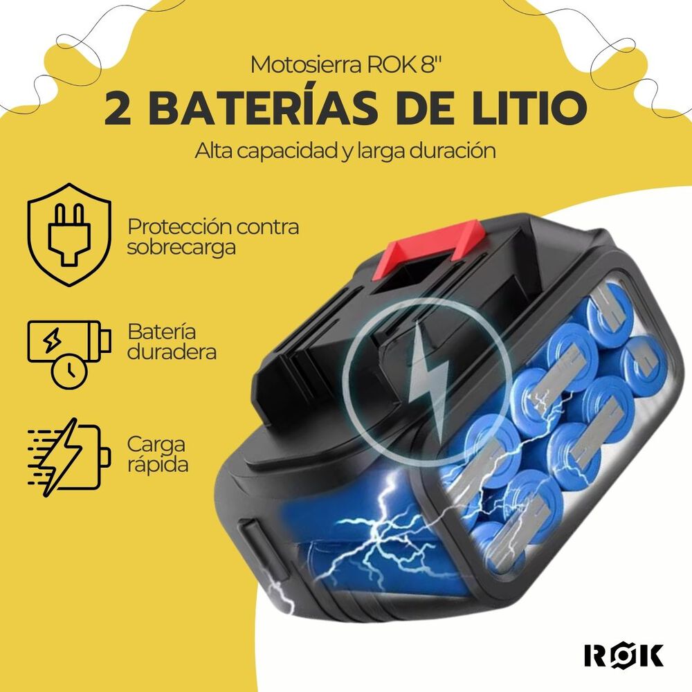 Motosierra Inalámbrica Rok 8" 21v + 2 Baterías Y Cadena image number 7.0