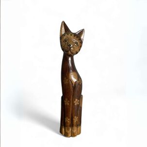 Gato Madera Artesanal 60 Cm Caf&eacute; Oscuro