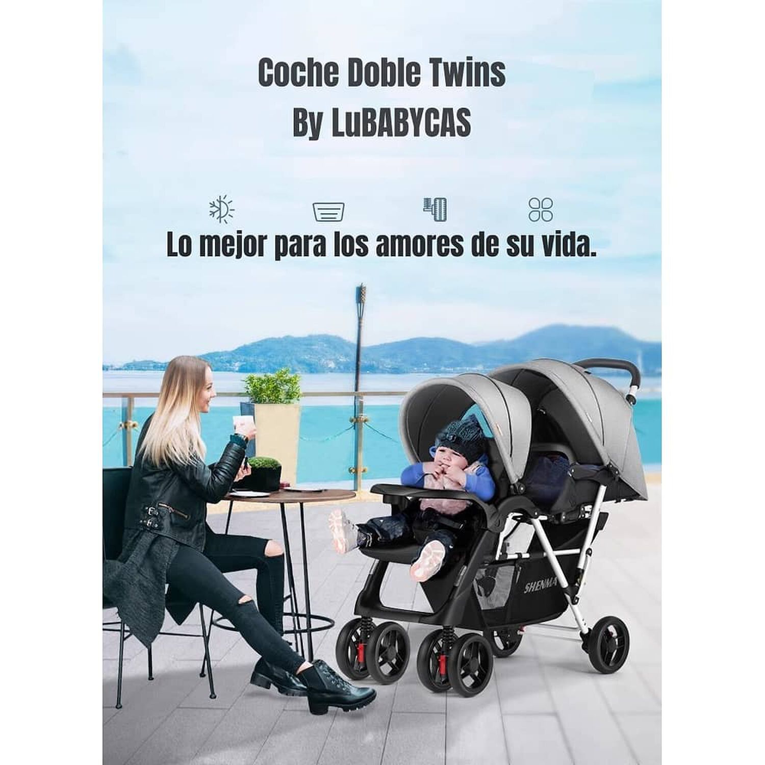 Coche Doble Duo Reclinable Plegable Gris By Lubabycas image number 1.0