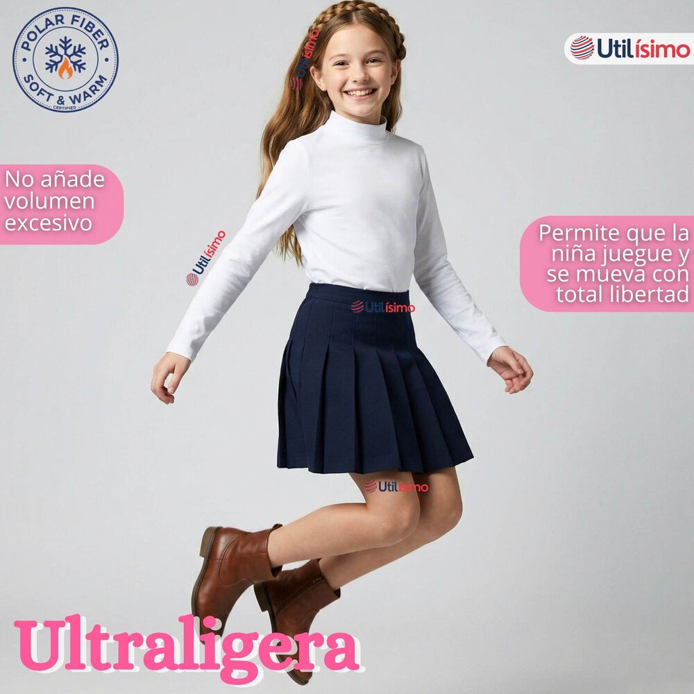 Pack 3 Poleras Camisetas Polar Blanca Primera Capa Cuello Beatle Manga Larga Ni&ntilde;a image number 7.0