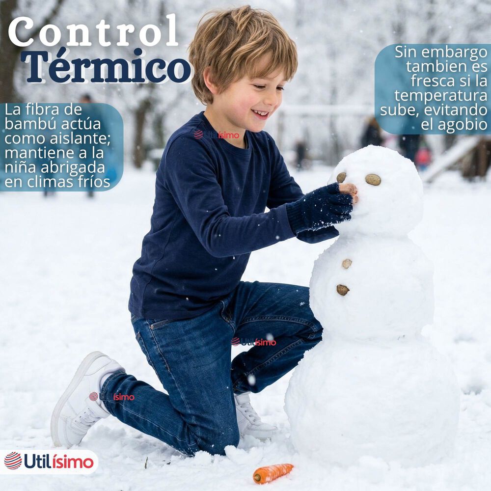 Pack 3 Poleras Camisetas Bamb&uacute; Azul Oscuro Cuello Redondo Primera Capa Manga Larga Ni&ntilde;o image number 5.0