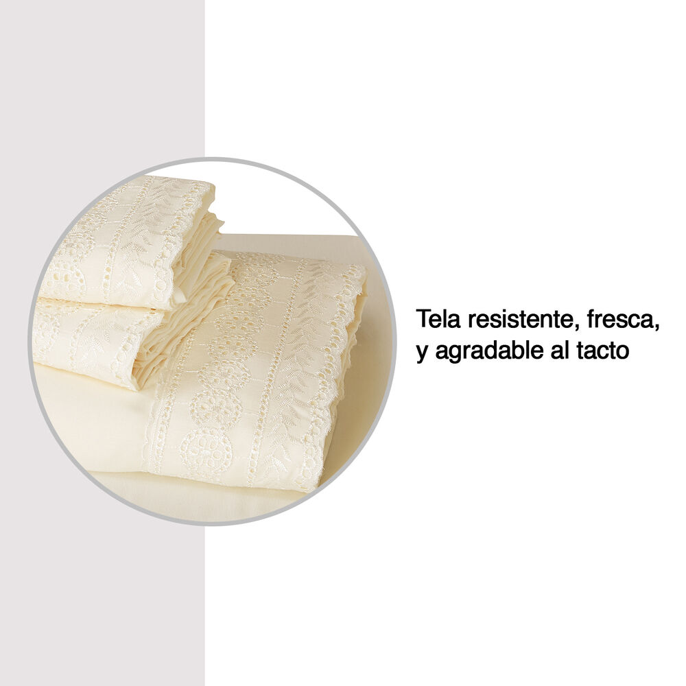 Sábana Broderie 2 Plazas Crema image number 3.0