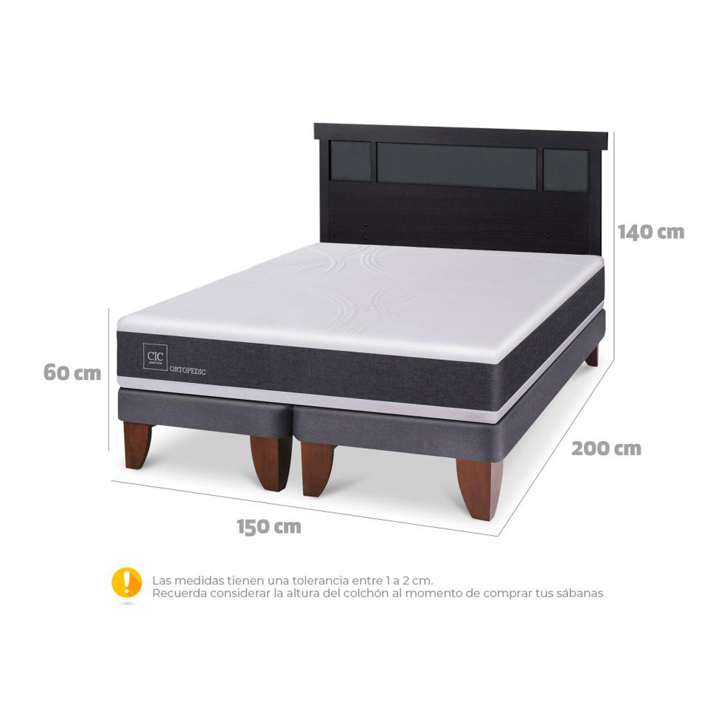 Cama Europea Cic Ortopedic / 2 Plazas / Base Dividida + Respaldo image number 5.0