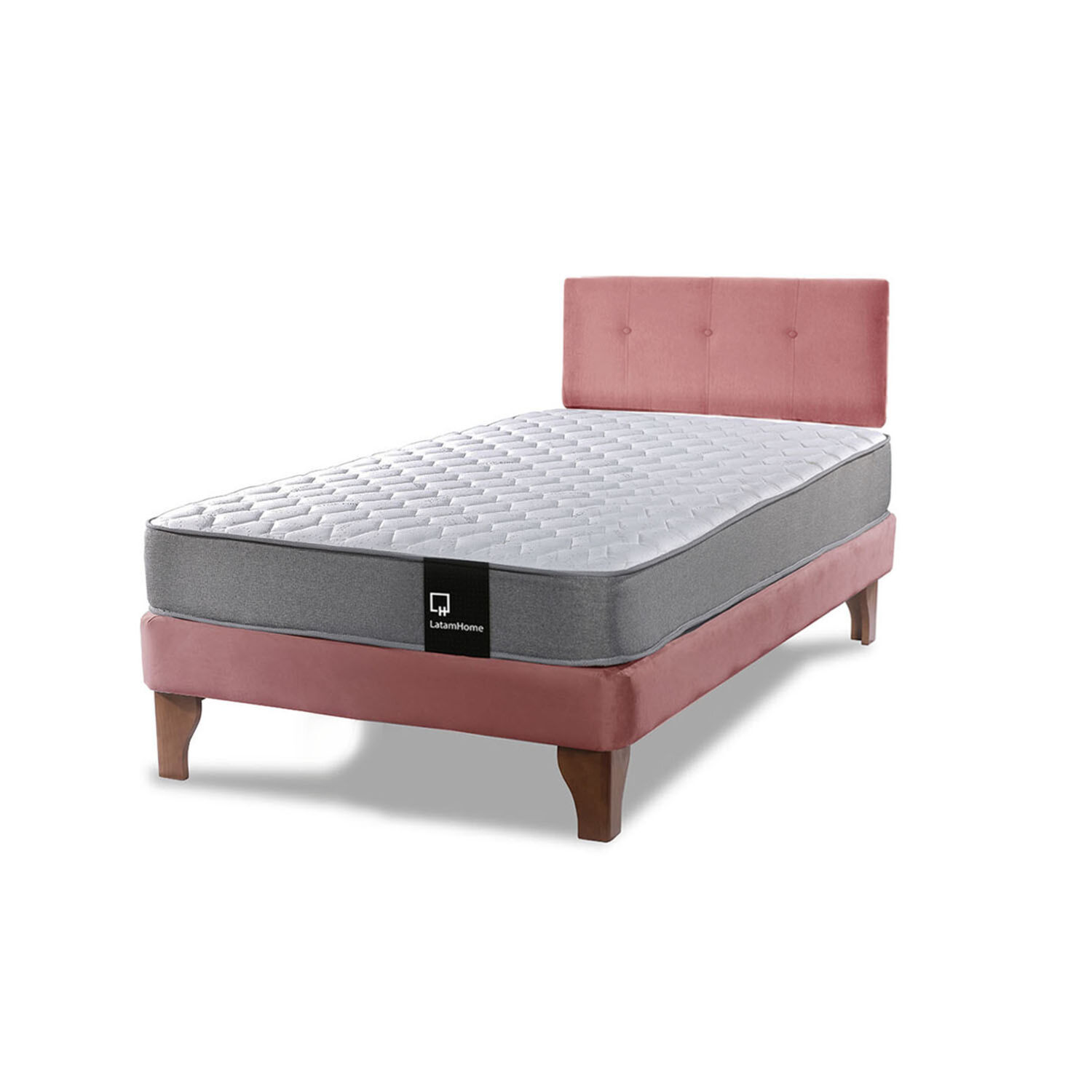Cama Europea Zen Best 1.5 Plaza Tela Velvet Palo Rosa + Respaldo image number 1.0